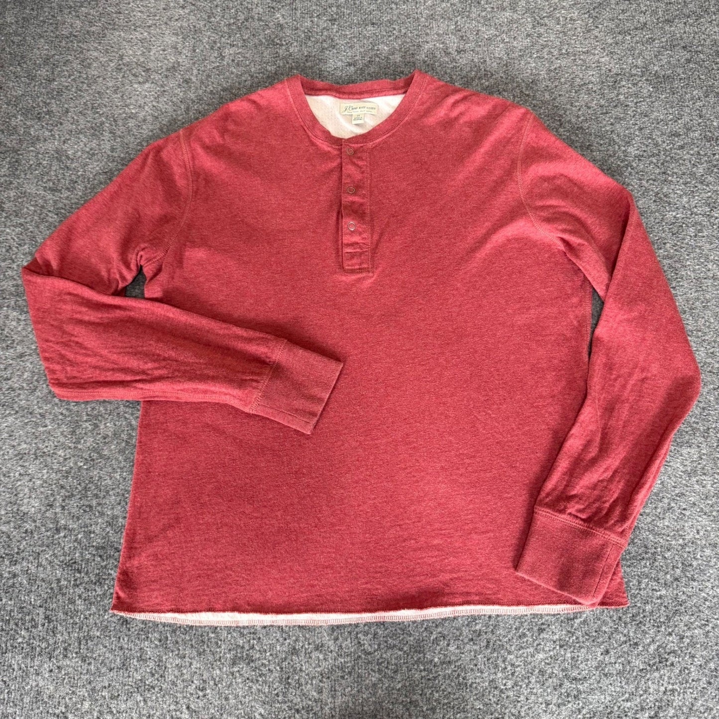 J. Crew Knit Goods Mens Medium Long Sleeve Snap Henley Red Shirt Cotton Casual