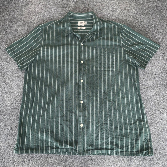 Flint and Tinder Camp Shirt Mens XXL Green Pinstripe Short Sleeve Huckberry Top