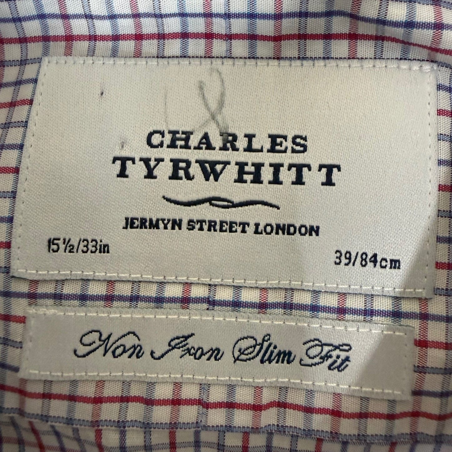 Charles Tyrwhitt Men 15.5 33 Slim Fit Non Iron Cotton Check Dress Shirt Red Blue