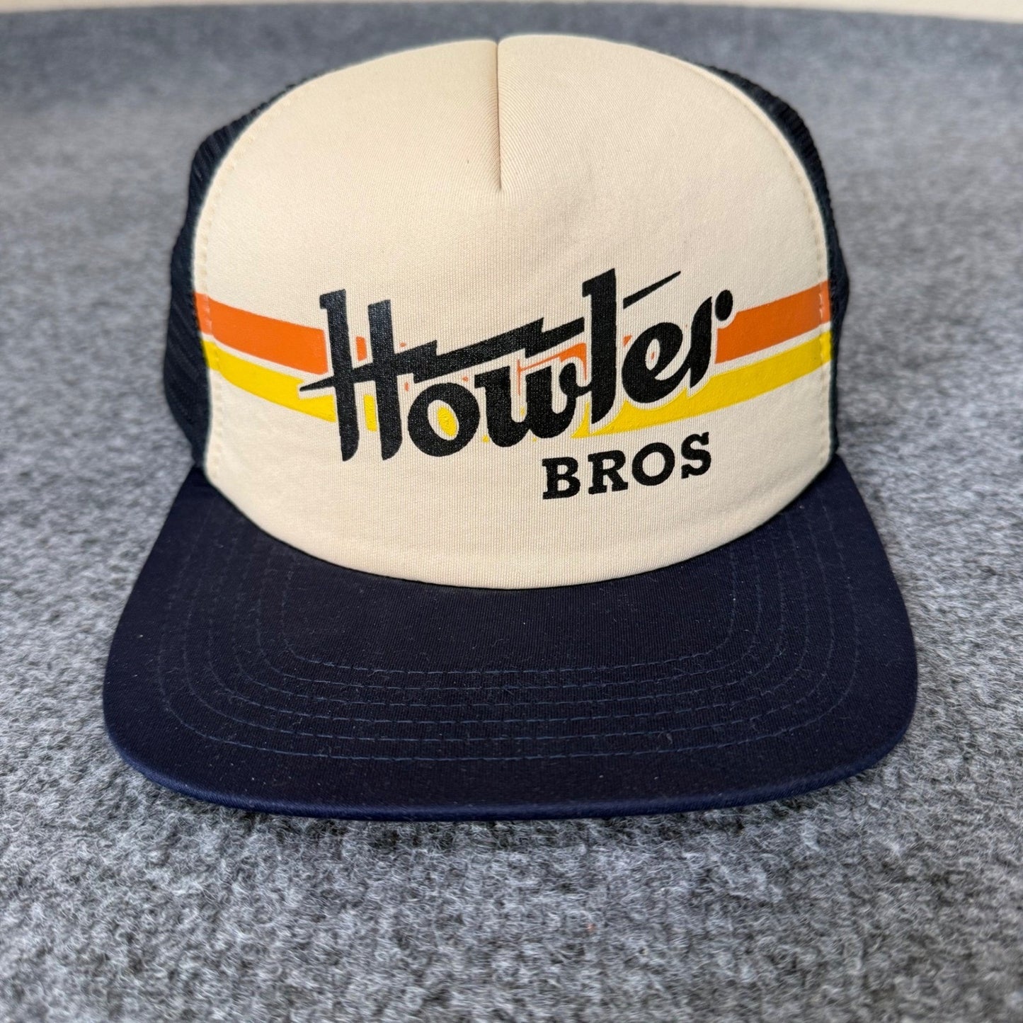 Howler Bros Mens Trucker Hat Navy Blue Tan Retro Logo Snapback Mesh Cap Outdoor