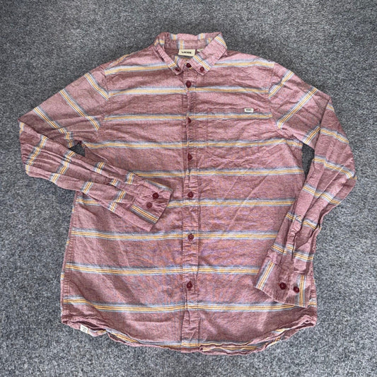 Vans Off The Wall Mens Small Striped Long Sleeve Button Down Shirt Casual Skate