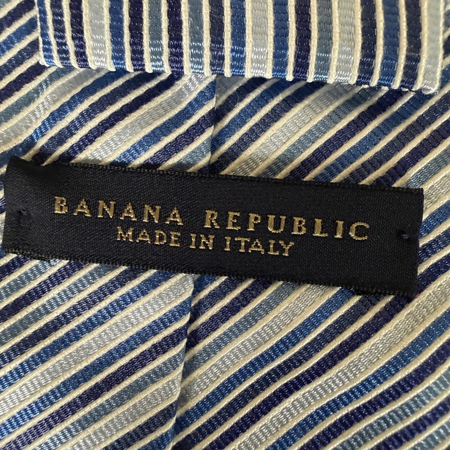 Banana Republic Mens Blue White Striped Silk Cotton Necktie Made in Italy Casual