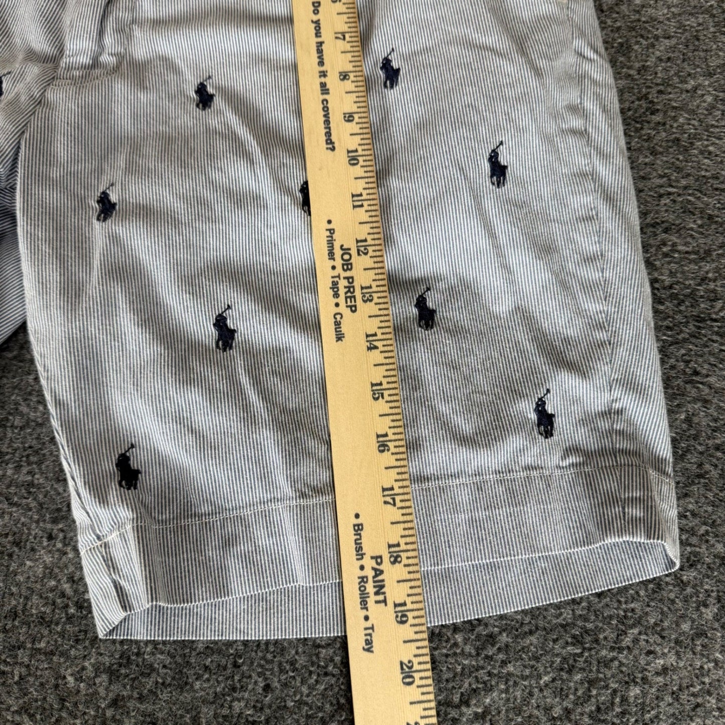 Polo Ralph Lauren Seersucker Shorts Mens 38 Blue Striped AOP Pony Embroidered