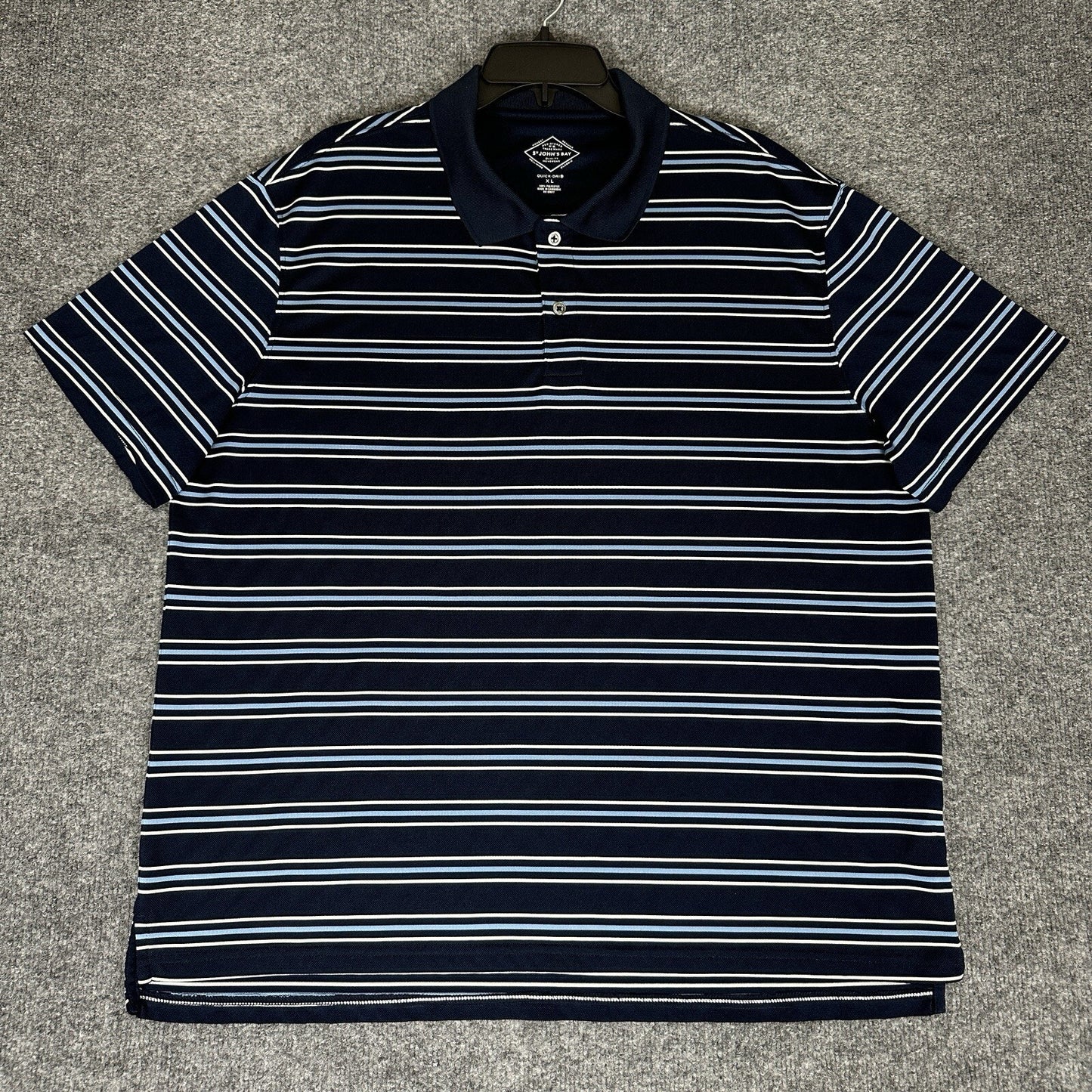 St Johns Bay Polo Shirt Mens XL Blue Striped Short Sleeve Quick Dry Casual Adult