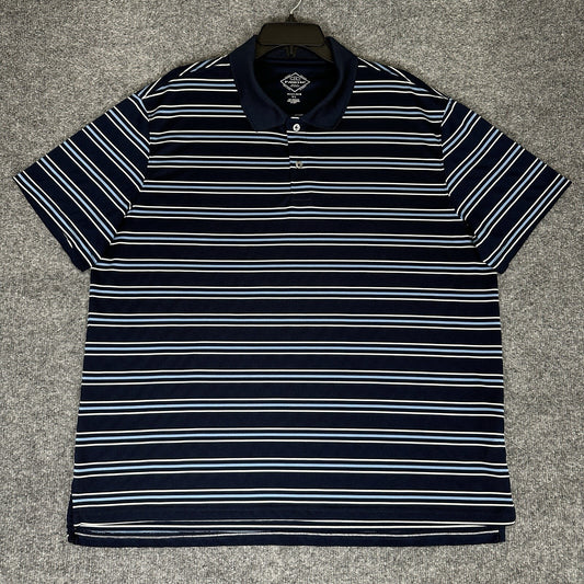 St Johns Bay Polo Shirt Mens XL Blue Striped Short Sleeve Quick Dry Casual Adult