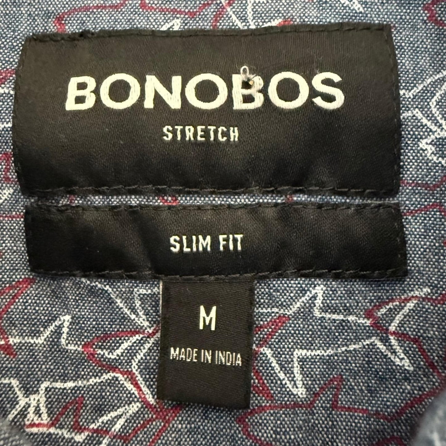 Bonobos Shirt Shark Geometric Stretch Slim Fit Button Up Short Sleeve Men Medium