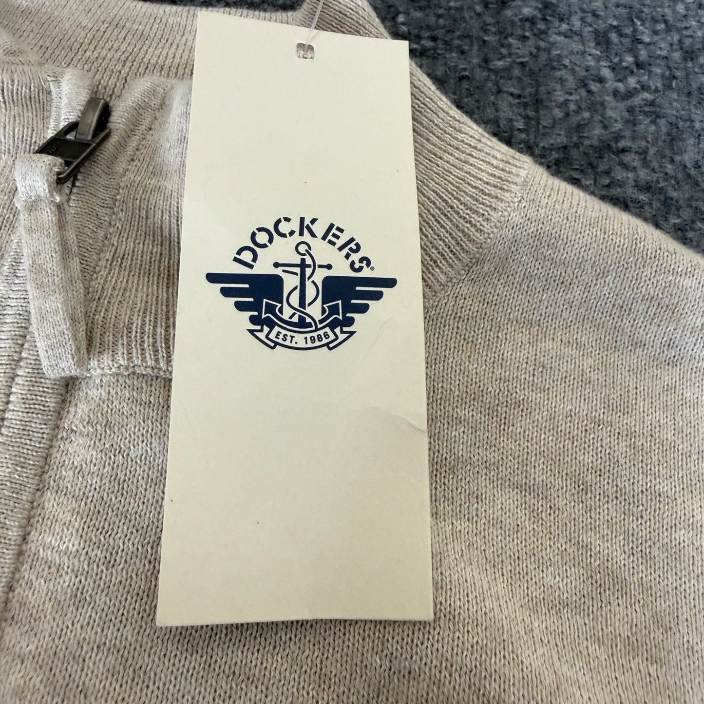 Dockers Mens Quarter Zip Sweater Small Beige Heather Mock Neck Cotton Blend NWT