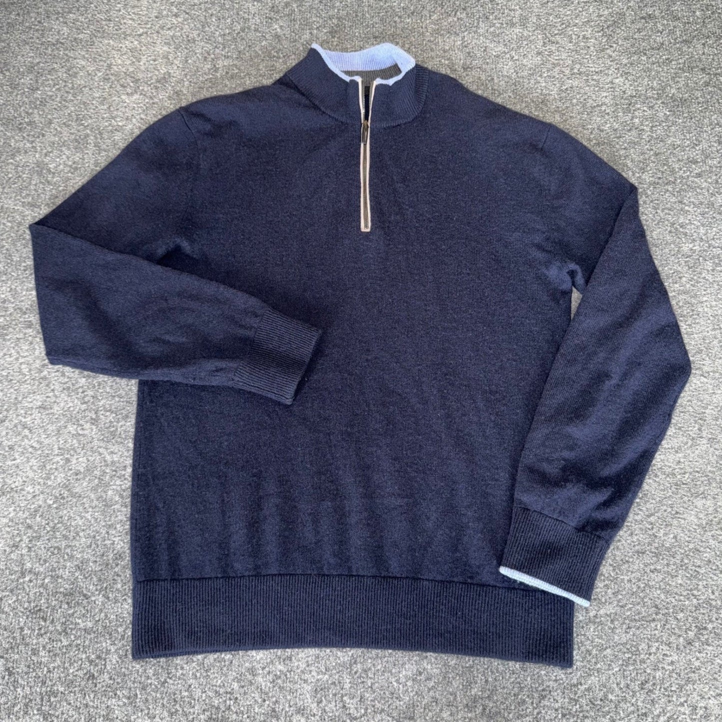 Greyson Mens Small Navy Blue Wool Cashmere 1/4 Zip Sweater Golf Knit Pullover