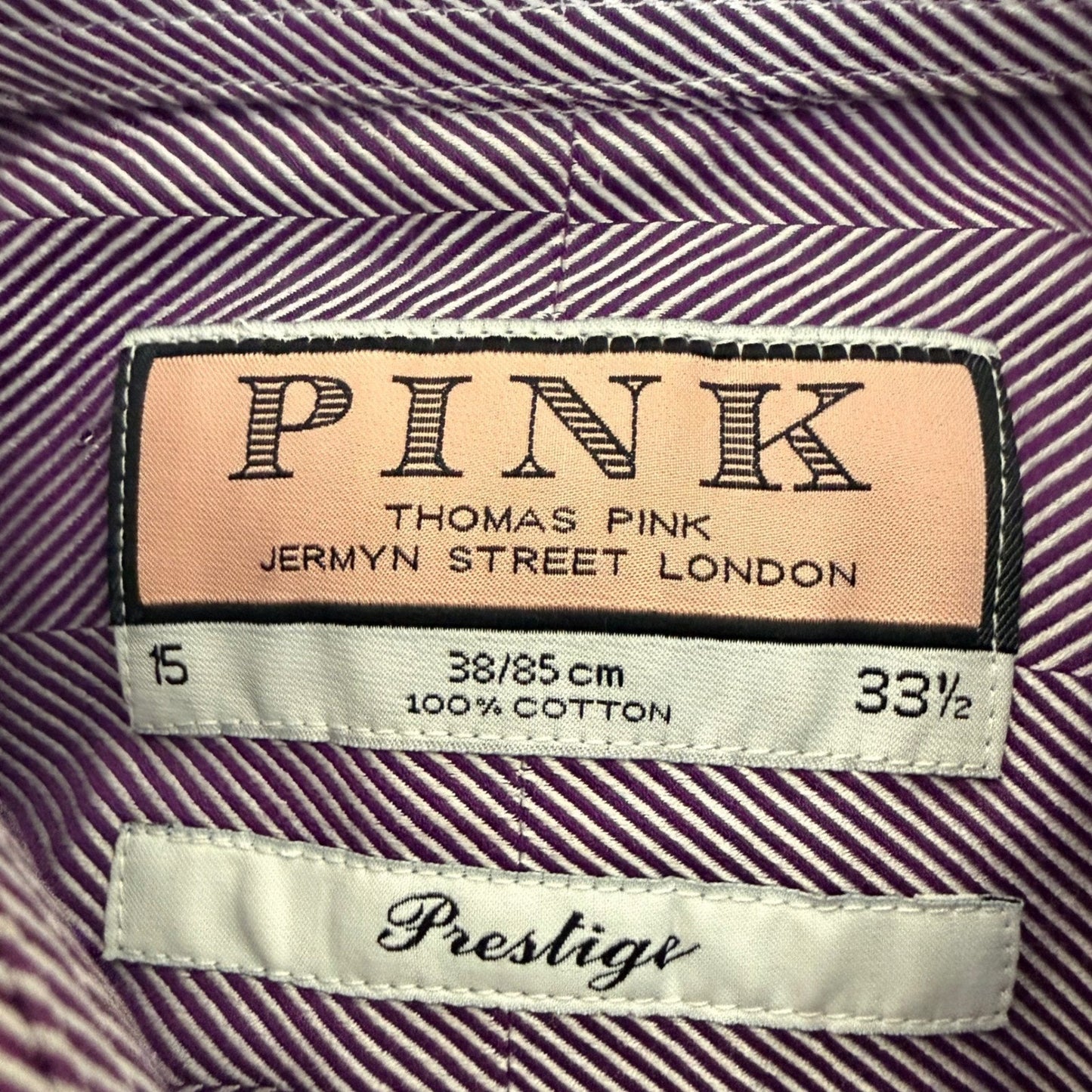 Thomas Pink Prestige Mens Purple Herringbone Dress Shirt 15 33.5 French Cuff