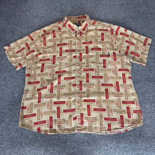 Woolrich Shirt Mens XL Khaki AOP Kayaks Short Sleeve Button Up Outdoor Casual