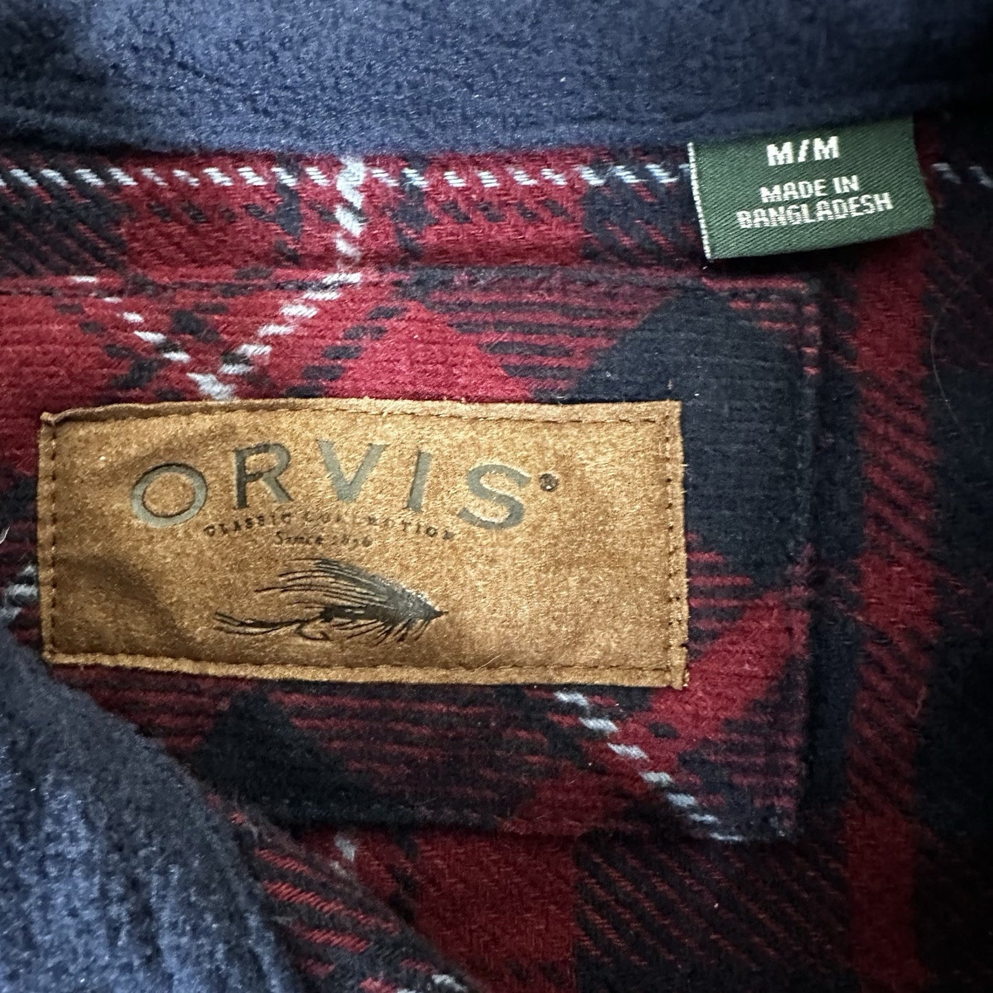 Orvis Shacket Mens M Red Blue Plaid Button Up Heavy Flannel Long Sleeve Adult