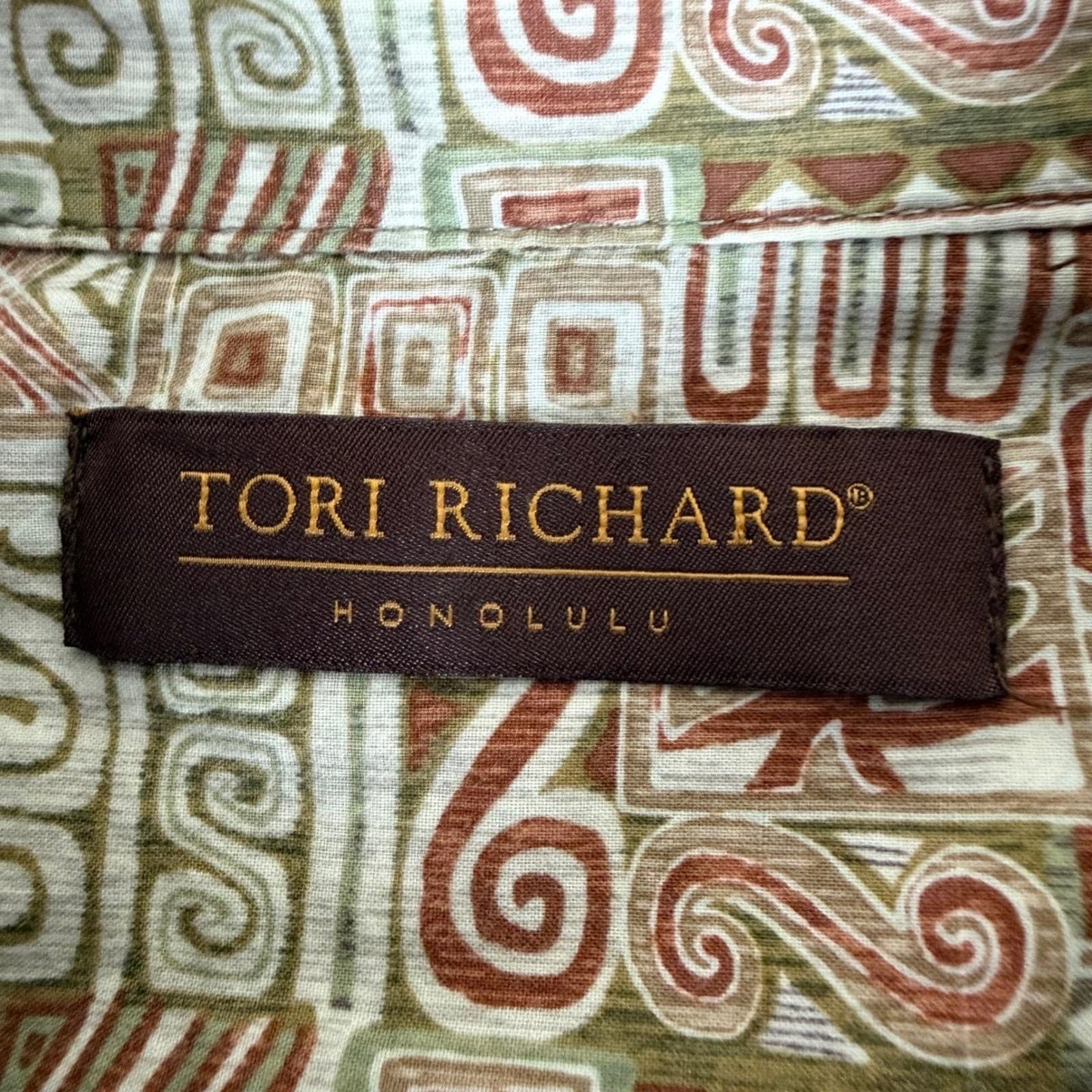 Tori Richard Shirt Men Large Abstract Geometric Patchwork Short Sleeve Button Up