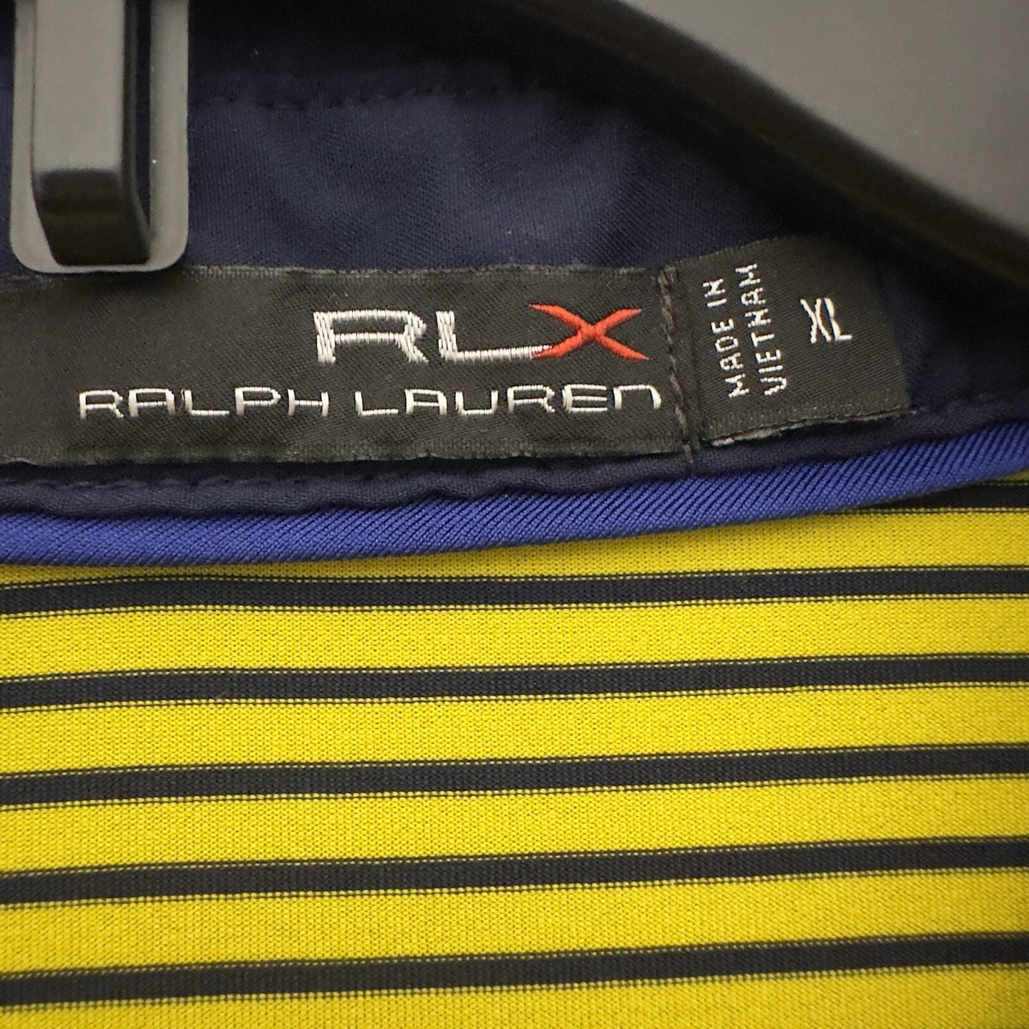 RLX Ralph Lauren Polo Shirt Mens XL Yellow Striped Short Sleeve Stretch Adult