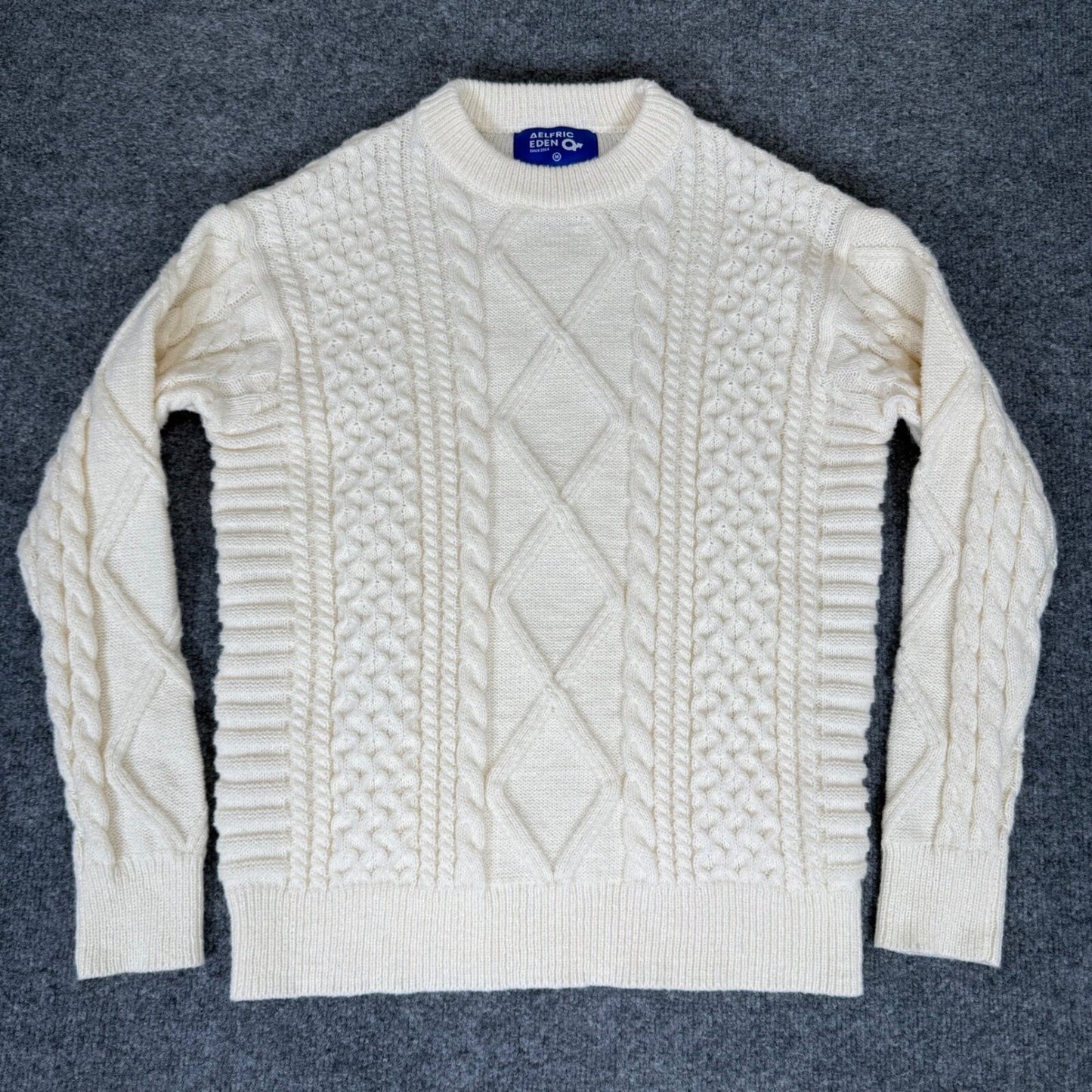 Aelfric Eden Sweater Pullover Fisherman Cable Knit Chunky Ivory Men's Medium