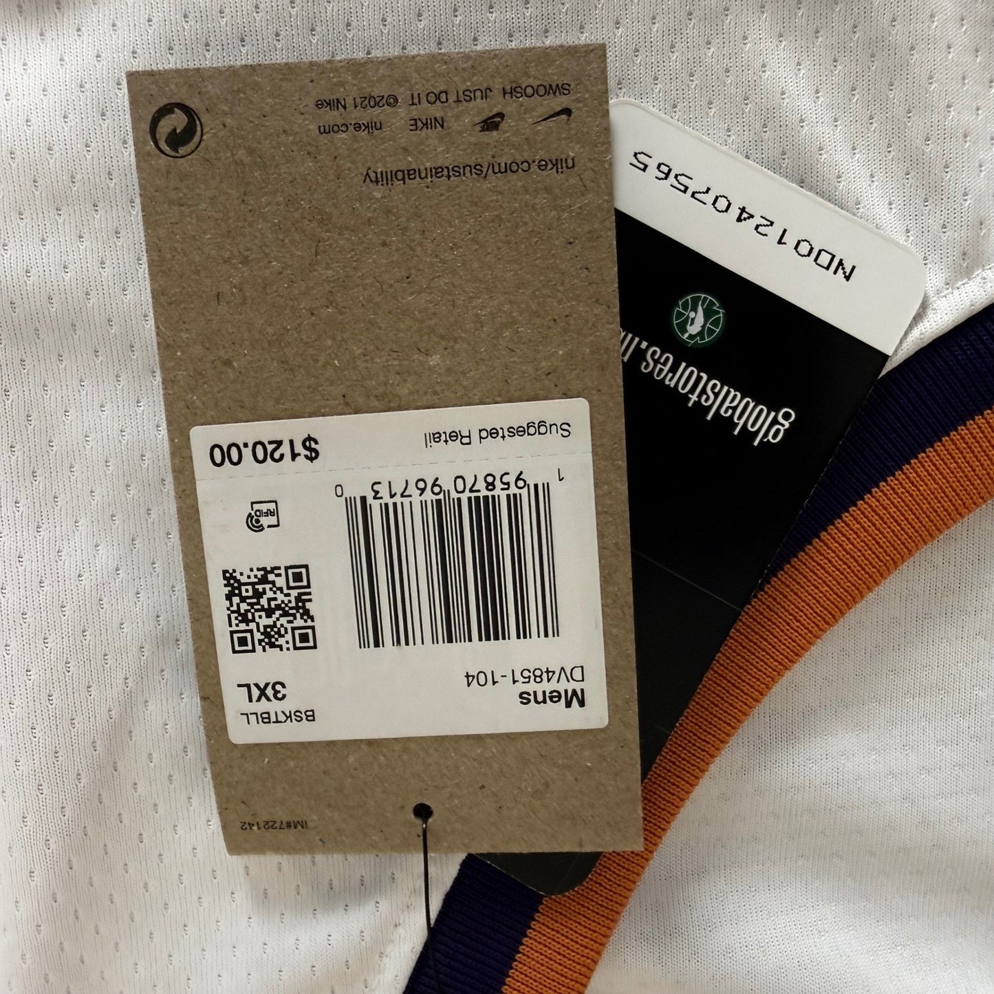 Nike NBA Phoenix Suns Kevin Durant Jersey Mens 3XL White Dri-Fit Basketball
