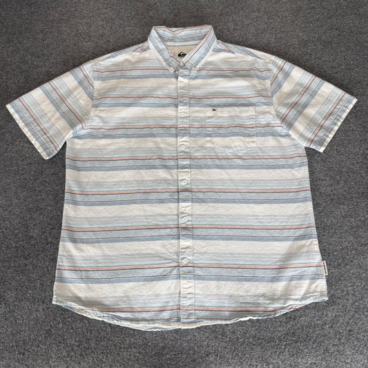 Quiksilver Shirt Mens XL Striped Short Sleeve Button Up Cotton Beach Surf Casual