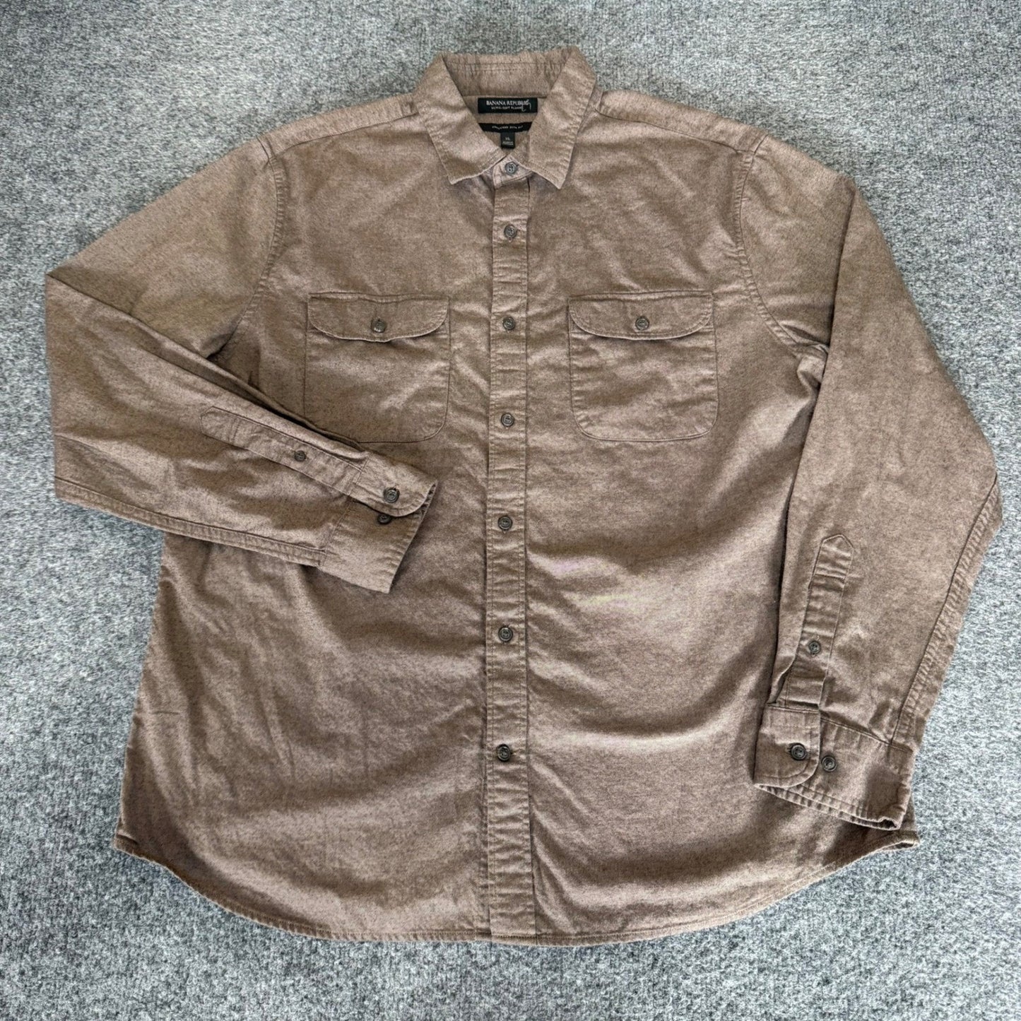 Banana Republic Mens XL Ultra Soft Flannel Shirt Brown Long Sleeve Slim Casual