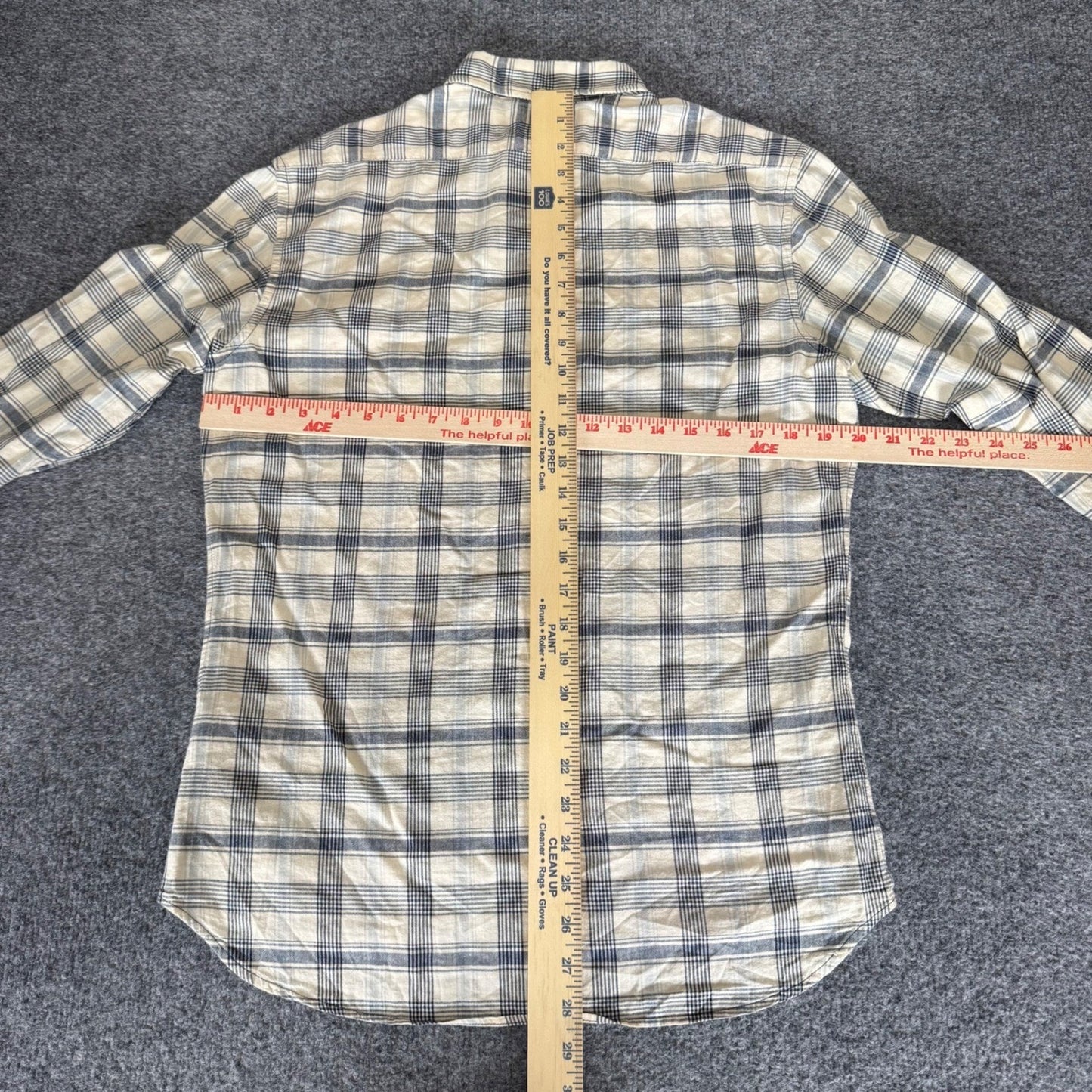 Taylor Stitch Mens 40 Plaid Button Down Shirt Cream Blue Cotton Medium Casual
