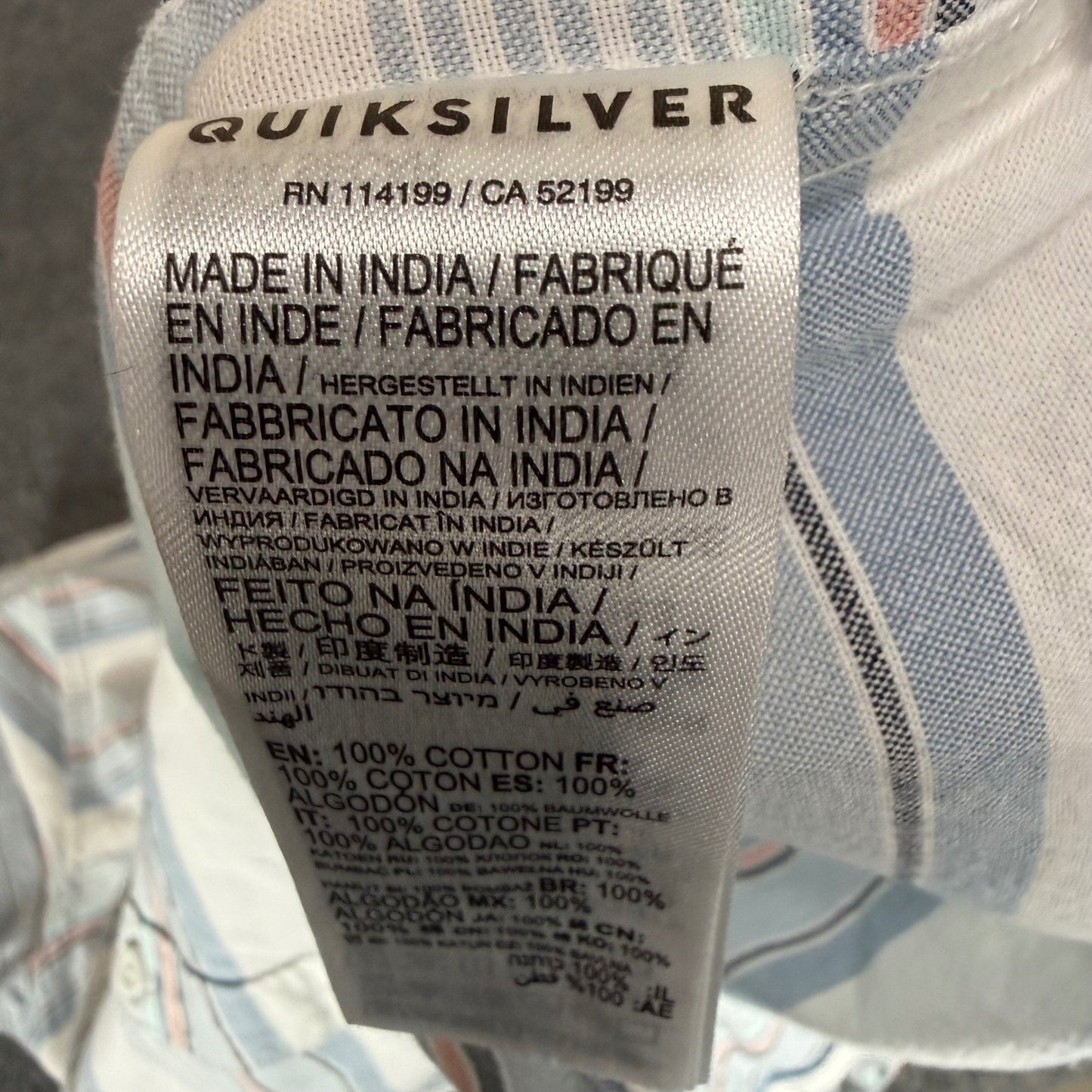 Quiksilver Shirt Mens XL Striped Short Sleeve Button Up Cotton Beach Surf Casual