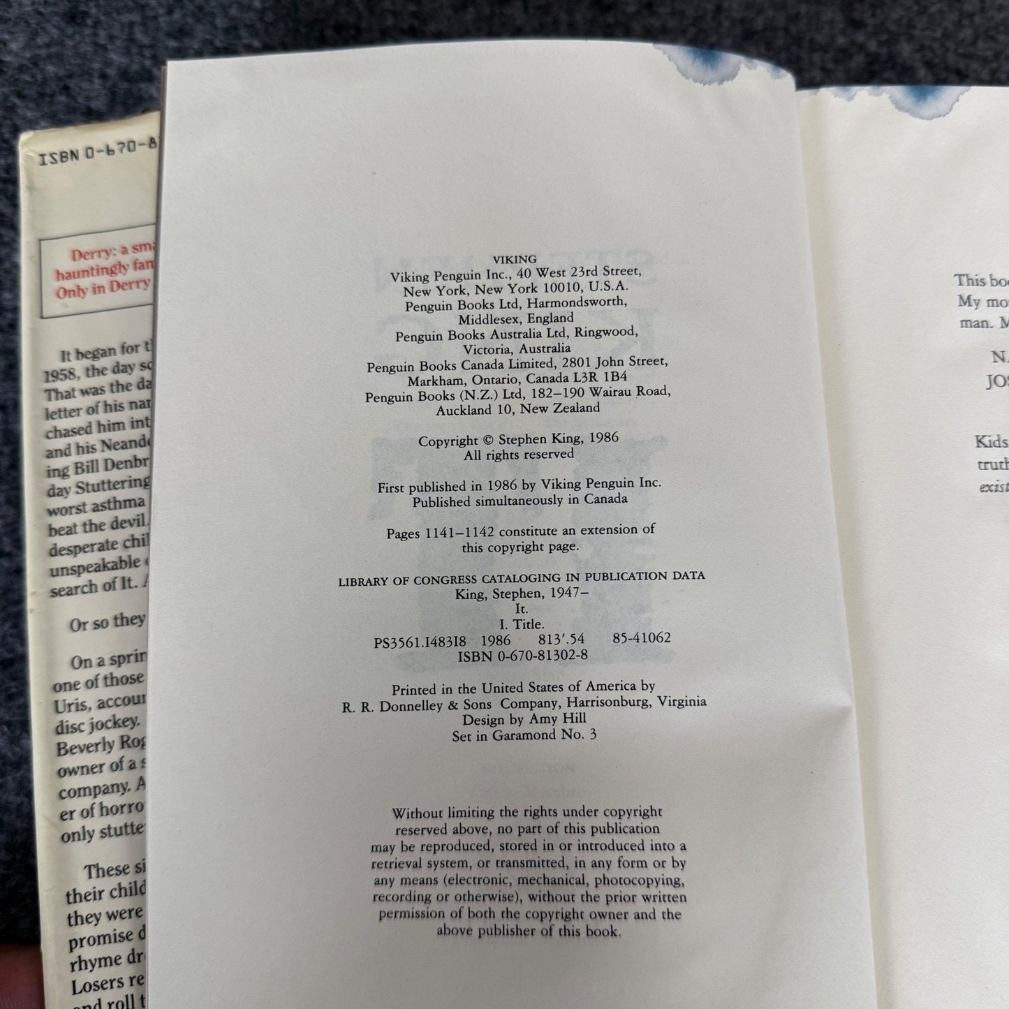 Stephen King IT First Edition First Printing 1986 Viking Hardcover Horror Novel