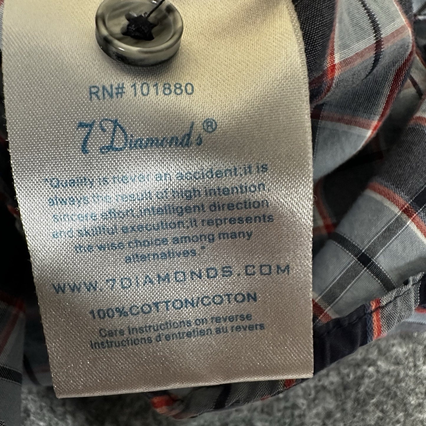 7 Diamonds Shirt Men Large Blue Plaid Long Sleeve Button Up Casual Pockets Adult