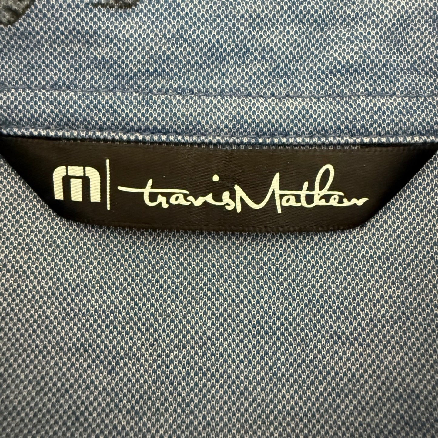 Travis Mathew Polo Shirt Mens Medium Blue Floral Golf Stretch Casual Athletic