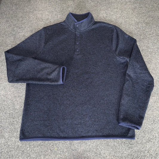 J. Crew Mens Authentic Fleece Navy Blue Marled Snap Mock Neck Pullover Large