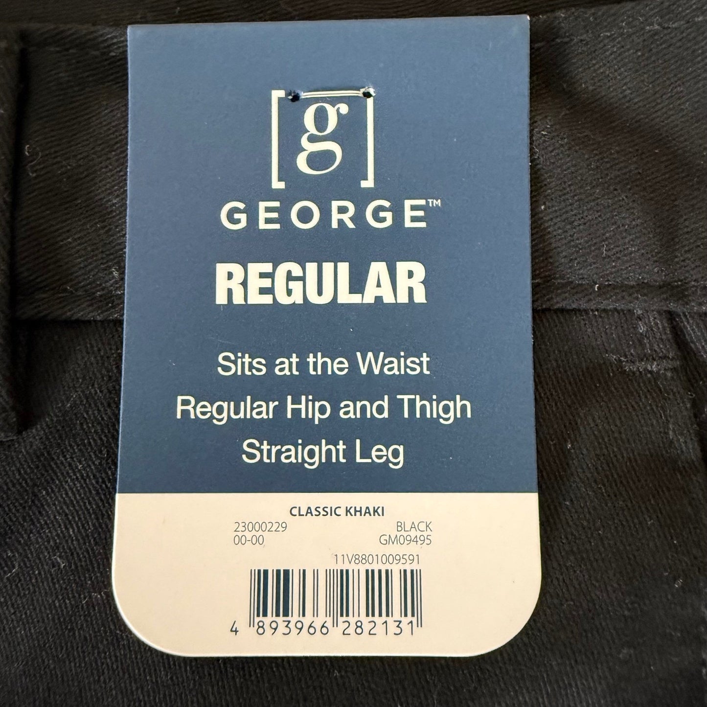 George Men Regular Fit Straight Leg Chino Pant Black 32x32 NWT Casual Flat Front