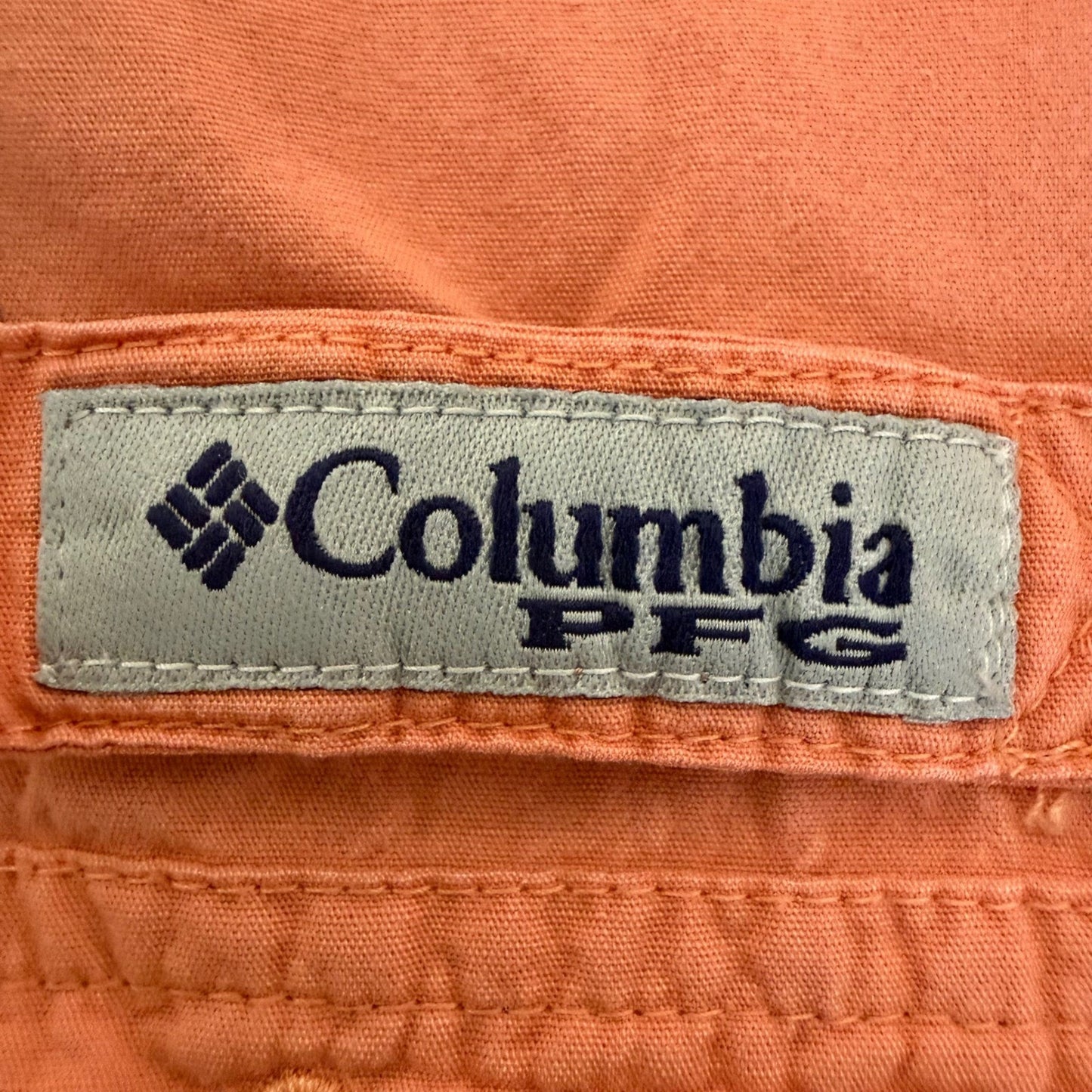 Columbia PFG Mens XL Short Sleeve Button Down Fishing Shirt Coral Orange Cotton