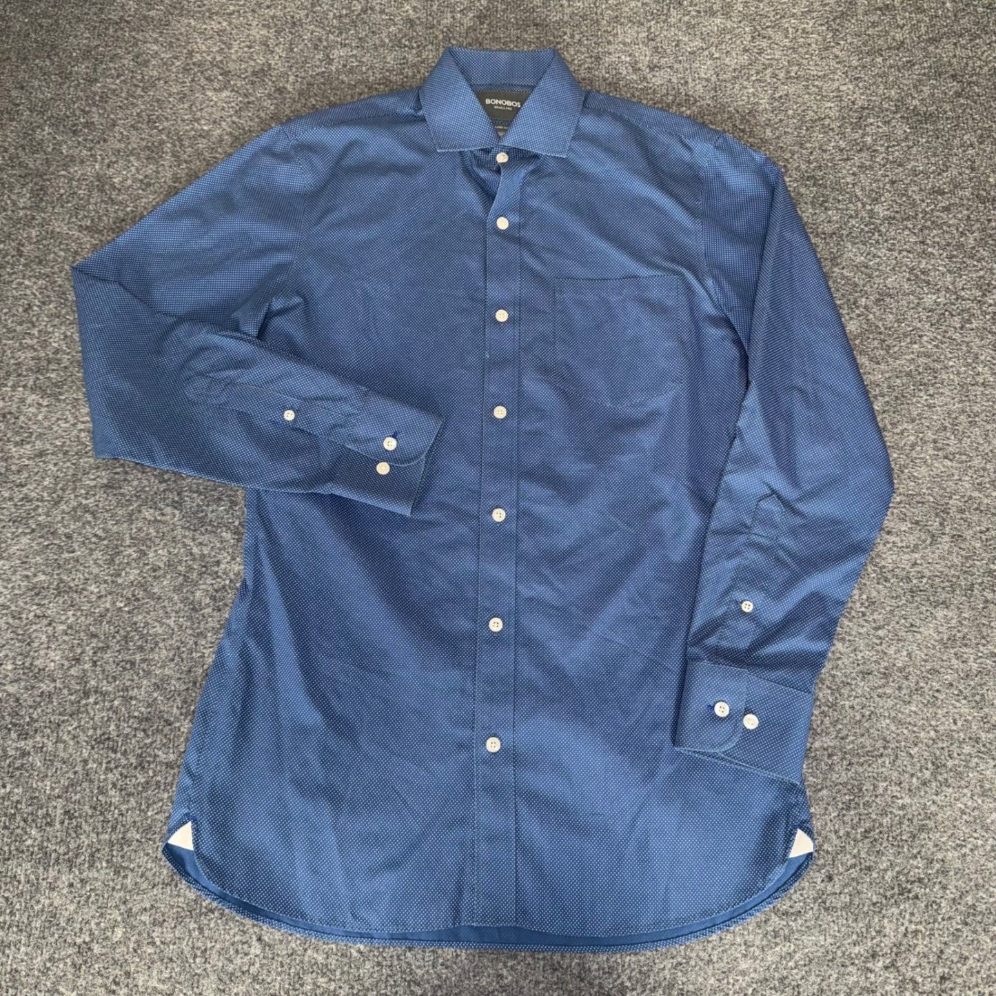 Bonobos Mens 15/33 Tailored Slim Fit Wrinkle Free Dress Shirt Blue Micro Dot