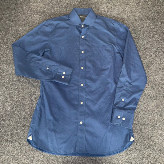 Bonobos Mens 15/33 Tailored Slim Fit Wrinkle Free Dress Shirt Blue Micro Dot