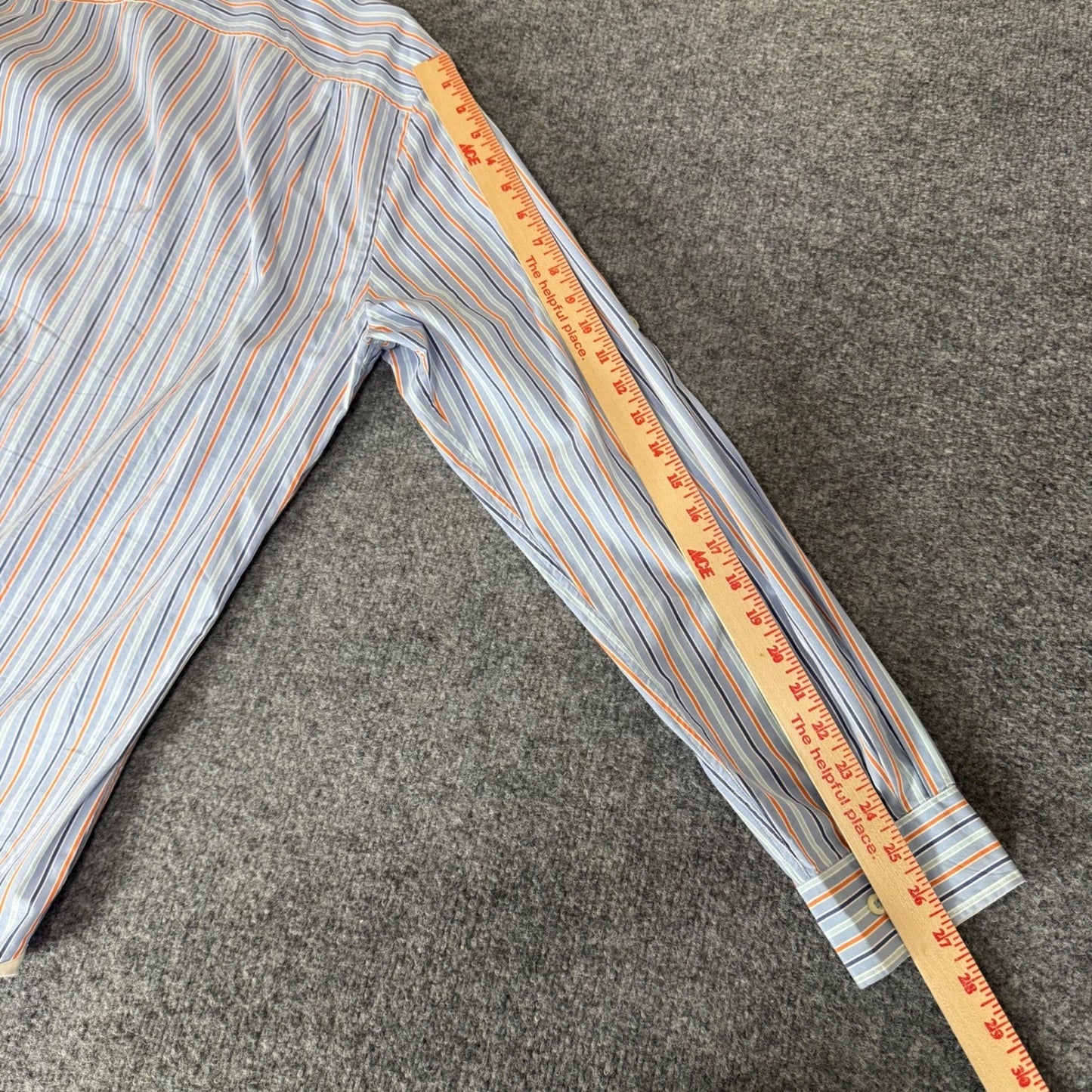 Thomas Pink Shirt Mens L Blue Striped Luxury Dress Office Business Casual Cotton