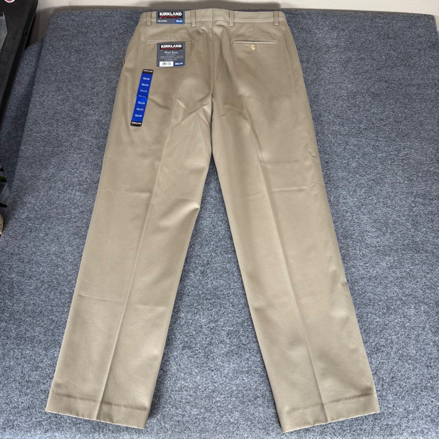 Kirkland Signature Mens Non Iron Khaki Chinos Classic Fit 36x34 Tan Casual Pants