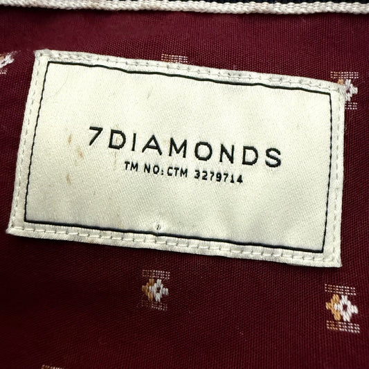 7 Diamonds Mens Large Short Sleeve Button Up Shirt Maroon Geometric Print Cotton