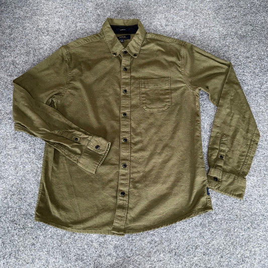Roark Revival Mens Small Olive Green Speckled Cotton Button Up Shirt Casual