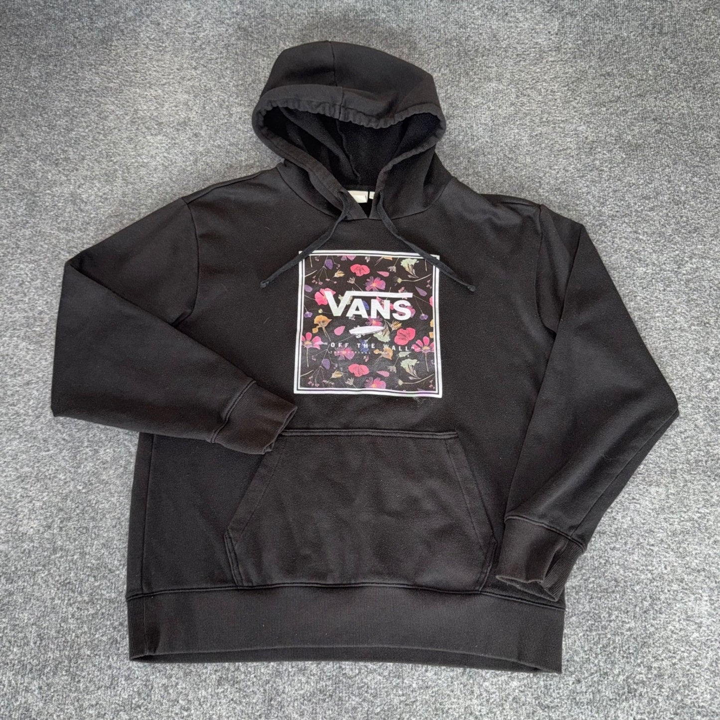 Vans Mens Floral Box Logo Hoodie Black Off The Wall Graphic Sweatshirt Small