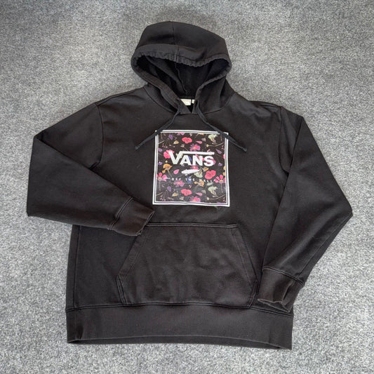Vans Mens Floral Box Logo Hoodie Black Off The Wall Graphic Sweatshirt Small