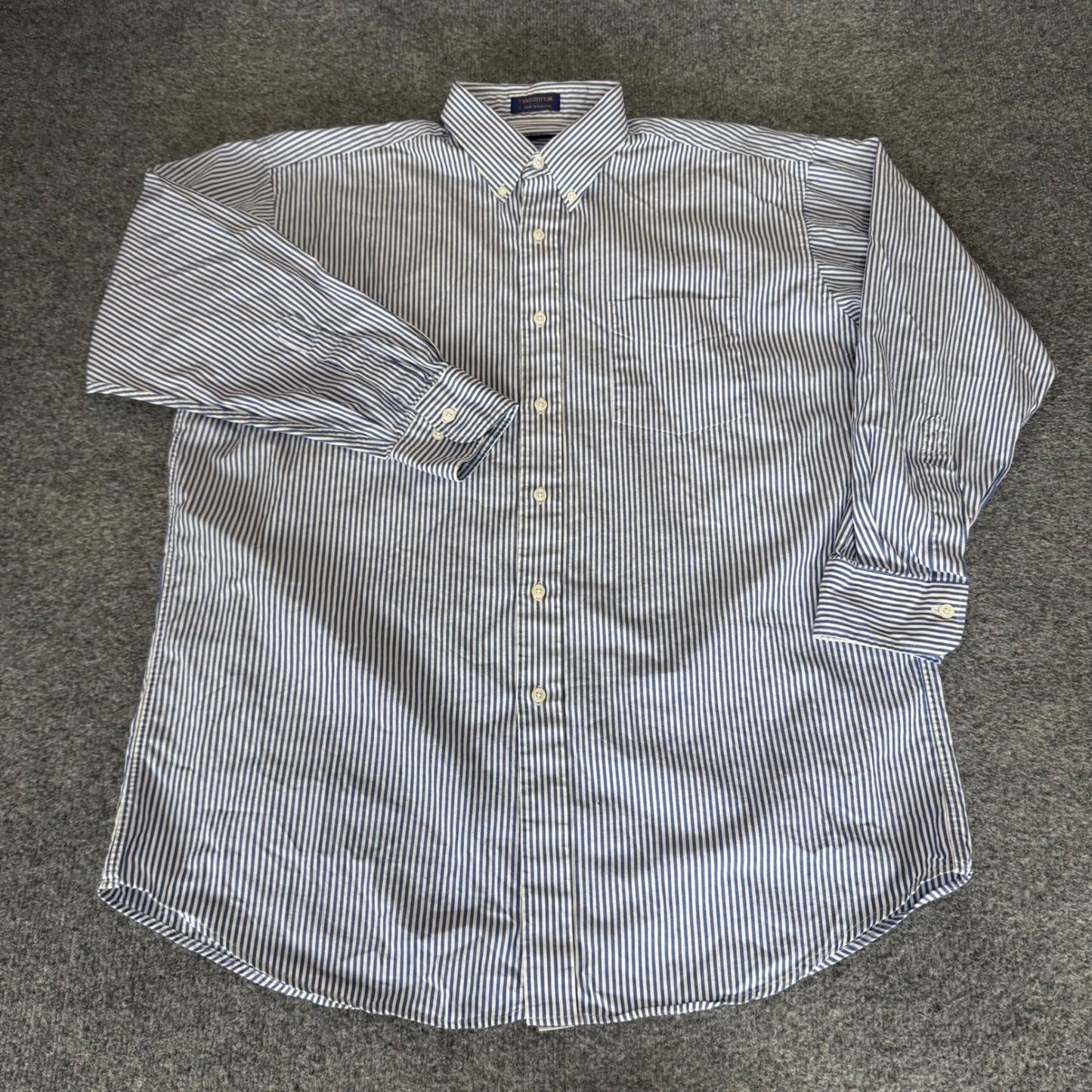 Vintage Chaps Ralph Lauren Mens Blue Striped Button Down Shirt 16.5 32/33 Cotton