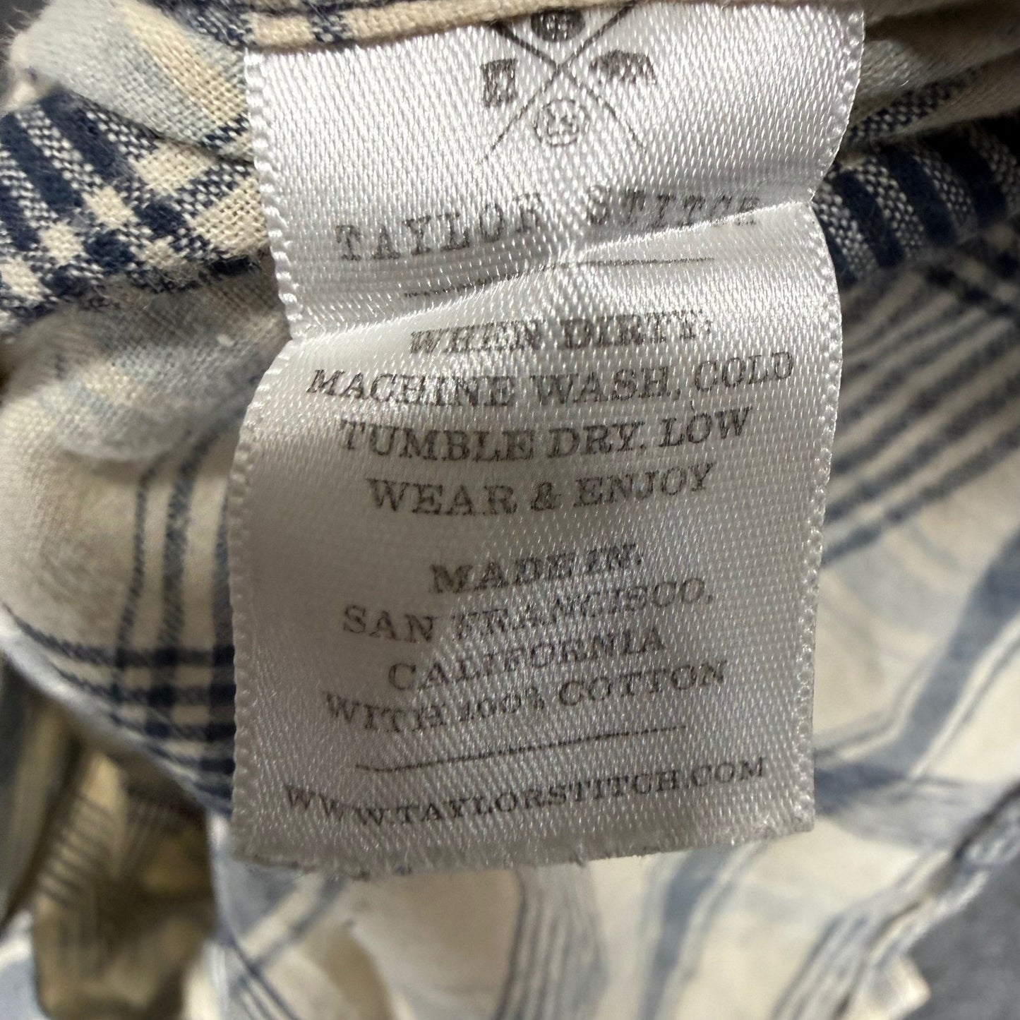 Taylor Stitch Mens 40 Plaid Button Down Shirt Cream Blue Cotton Medium Casual