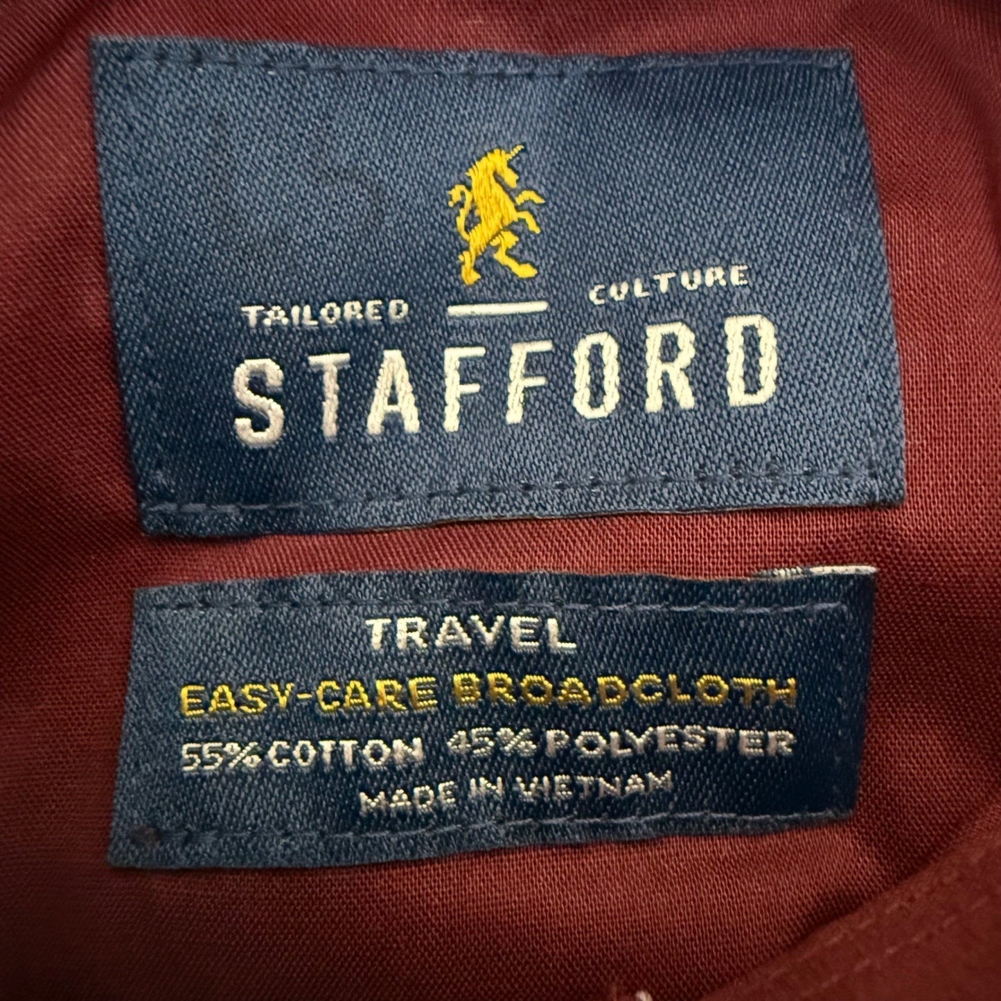 Stafford Mens Red Mahogany Easy-Care Broadcloth Dress Shirt 15.5 34-35 NEW