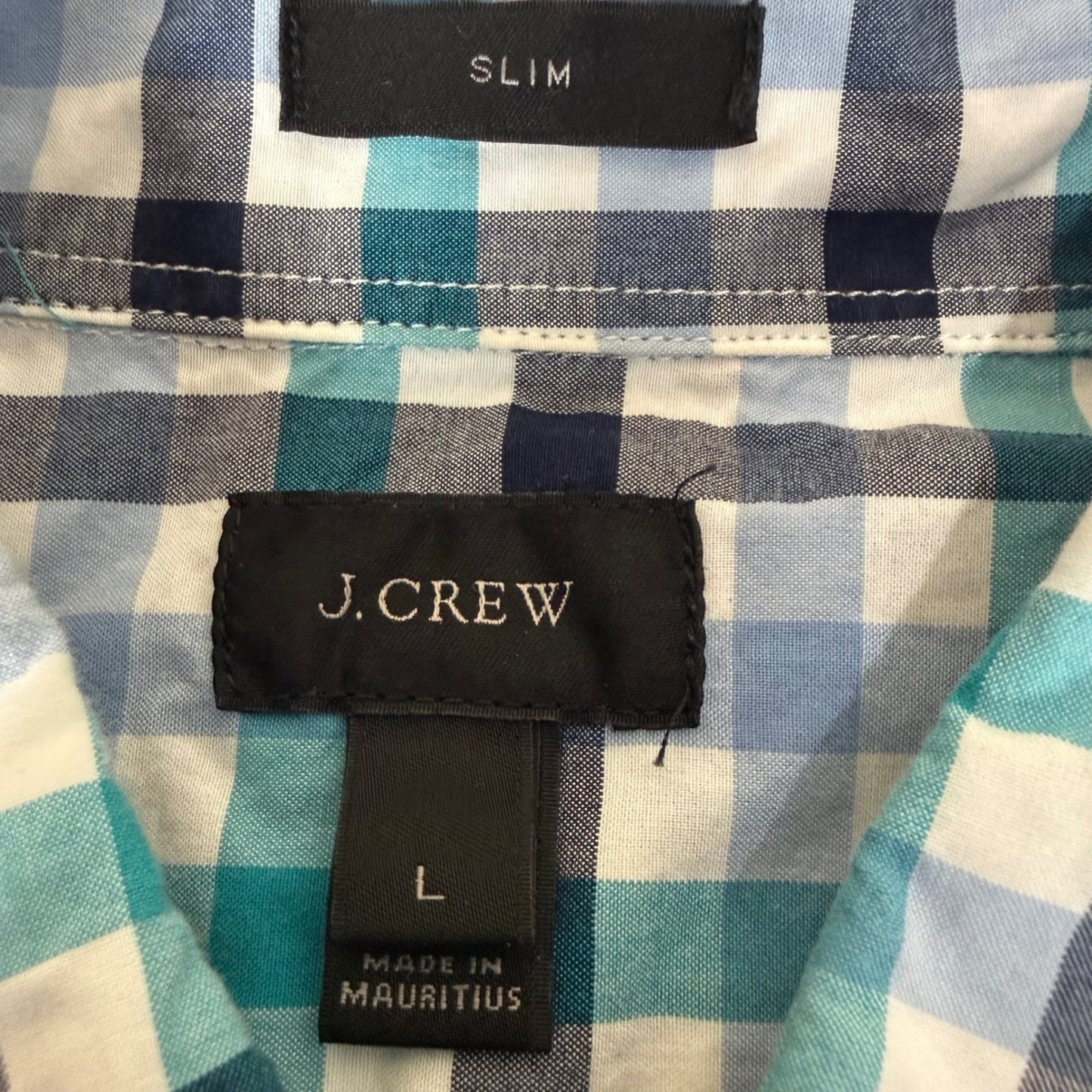J.Crew Mens Large Slim Fit Plaid Button Up Shirt Blue Cotton Long Sleeve Casual