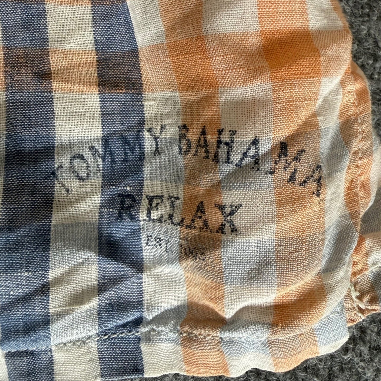 Tommy Bahama Linen Shirt Mens Large Plaid Short Sleeve Button Up Relax Casual