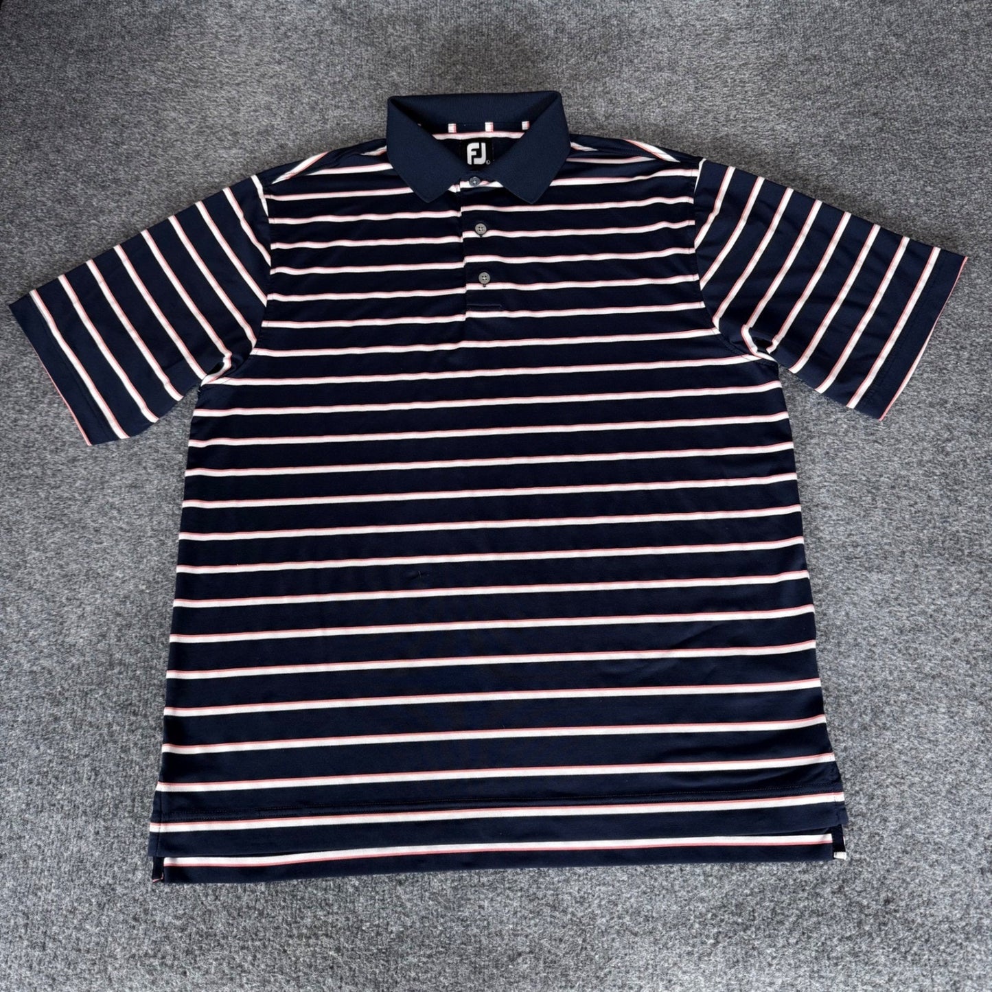 FootJoy Golf Polo Shirt Mens Large Navy Blue Striped Short Sleeve Performance