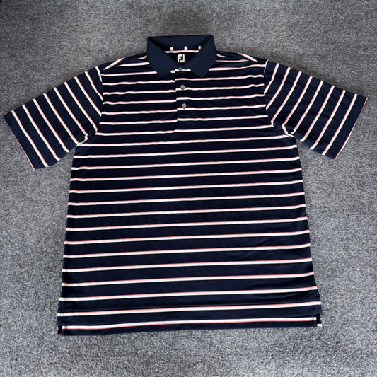 FootJoy Golf Polo Shirt Mens Large Navy Blue Striped Short Sleeve Performance