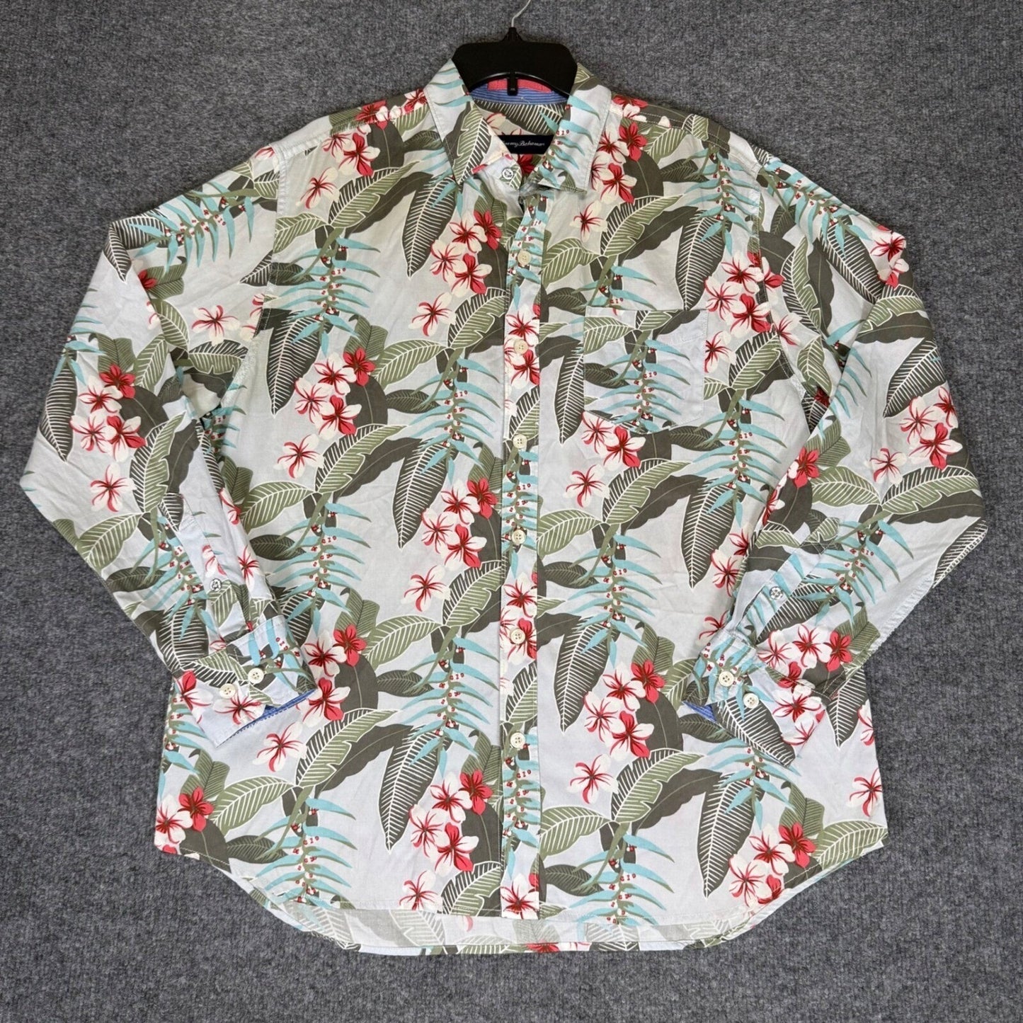 Tommy Bahama Floral Button Down Shirt Tropical Palm Tree Print Men's Large
