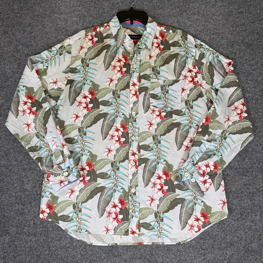 Tommy Bahama Floral Button Down Shirt Tropical Palm Tree Print Men's Large