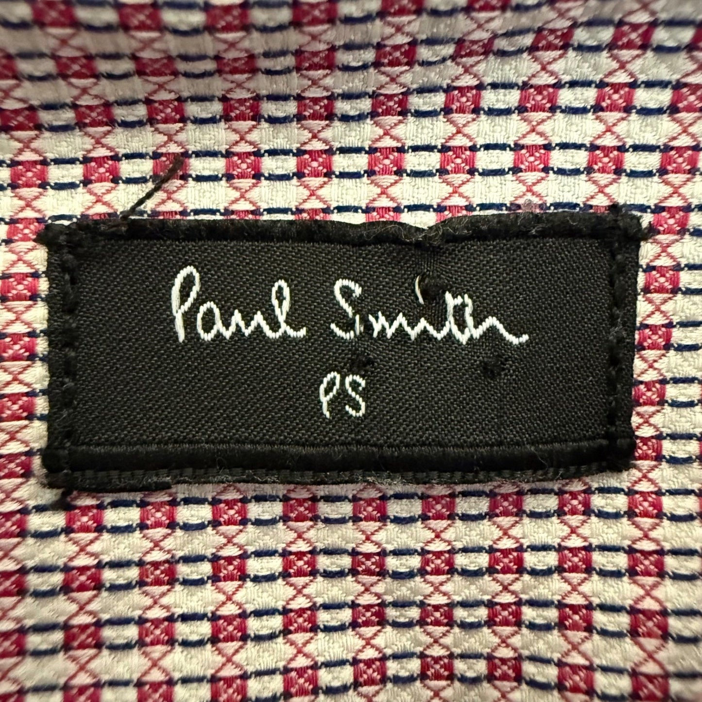 Paul Smith Mens Medium Red Micro Check Button Up Shirt Cotton Casual Classic