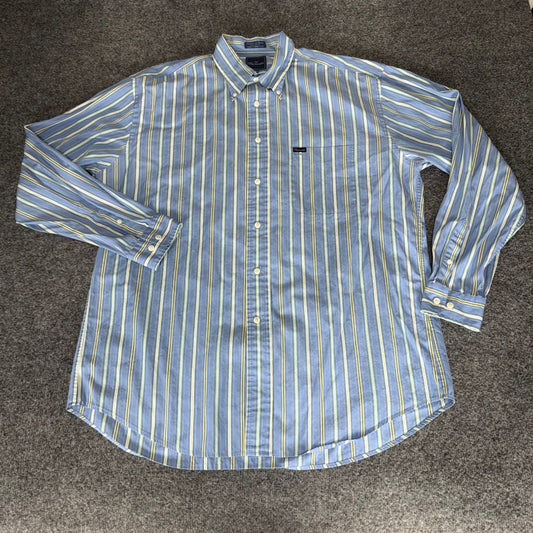 Faconnable Mens XLT Blue Striped Button Down Shirt Cotton Dress Casual Classic