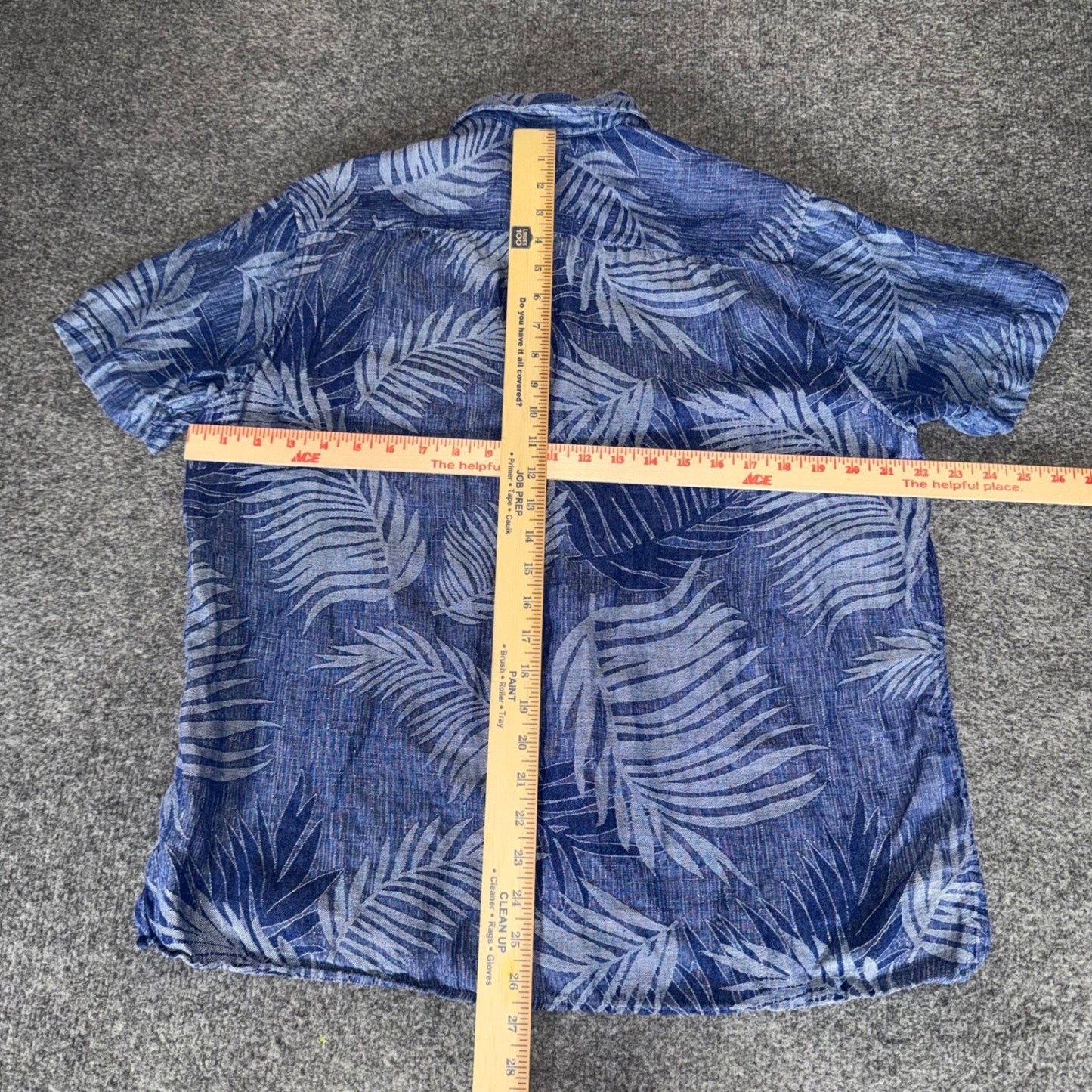 Tasso Elba Men Blue Silk Linen Palm Leaf Tropical Short Sleeve Button Up Shirt L