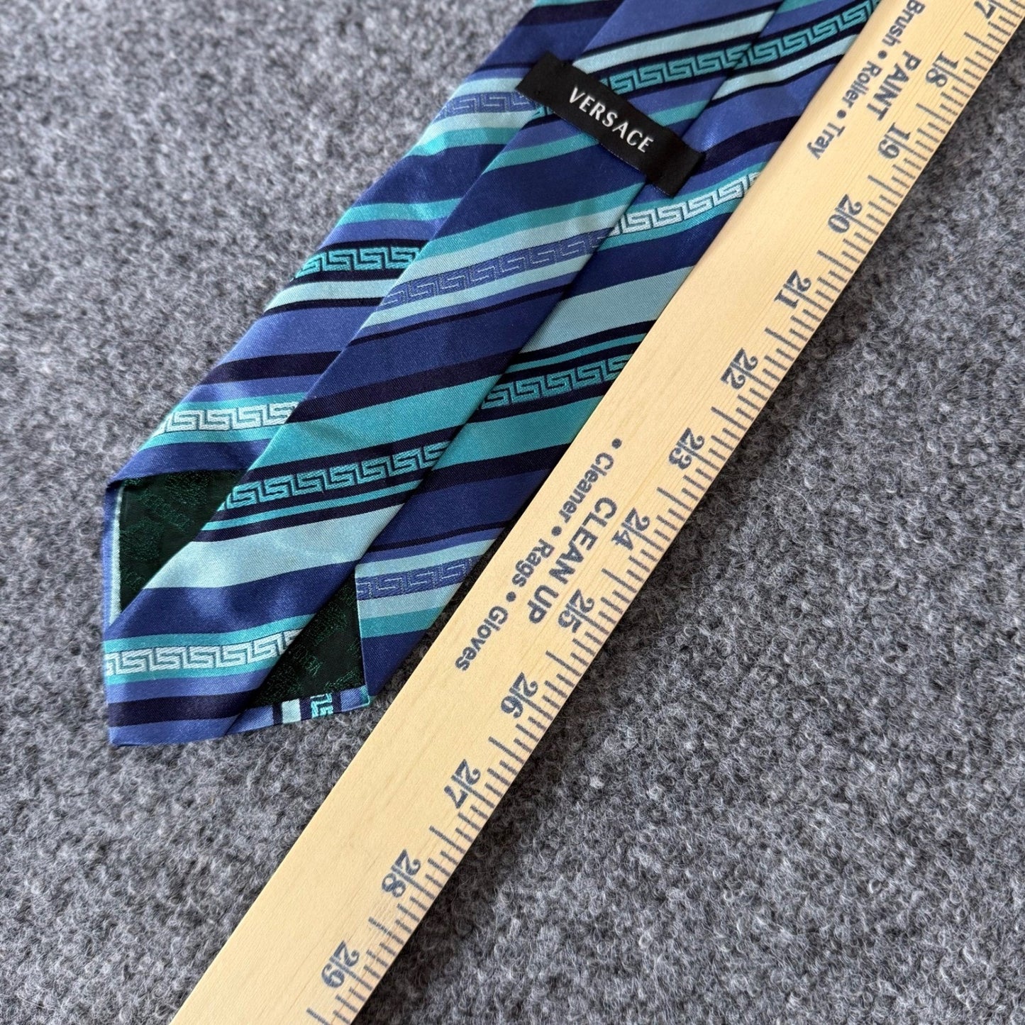 Versace Silk Tie Men Blue Green Greek Key Stripe Made in Italy Luxury Designer